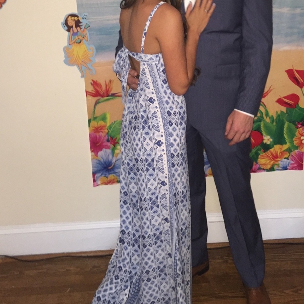 Wide Leg blue pattern jumpsuit Anthropologie